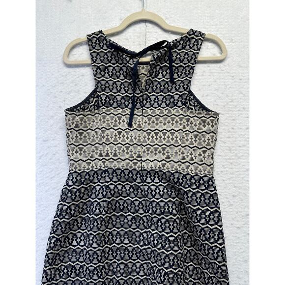 Loft 100%‎ Cotton Herring Bone Color Block Black Cream Dress Size 2 - Picture 9 of 9